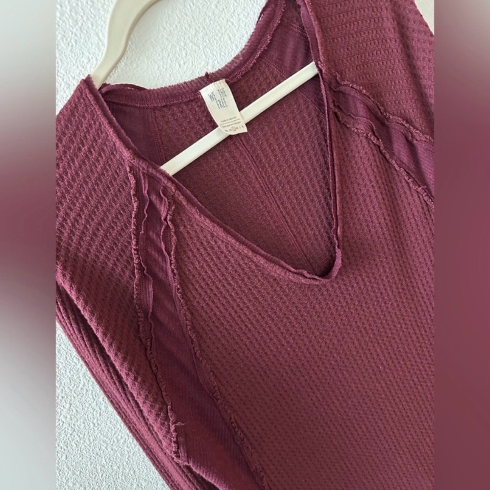 Free People V-Neck Waffle Top - Maroon - Picture 2 of 8